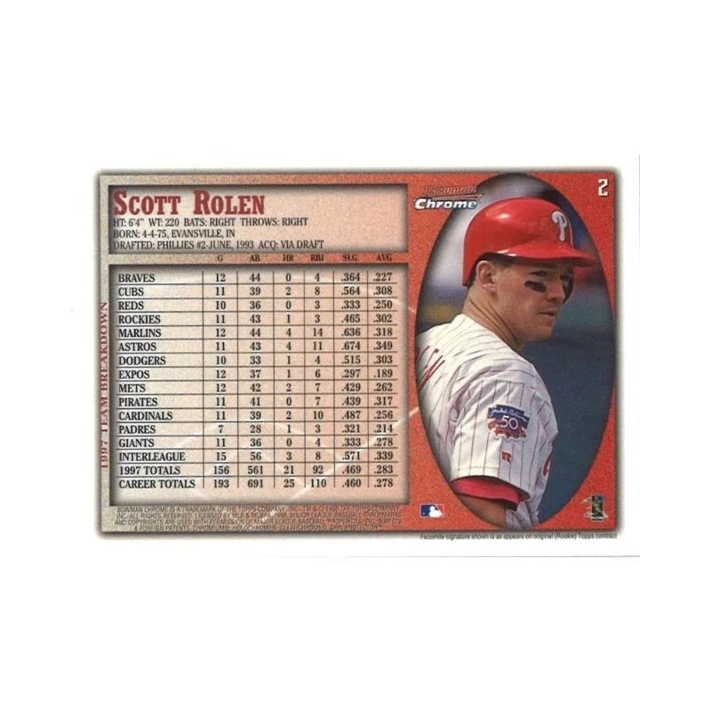 1998 Bowman Chrome Scott Rolen International Autograph-Powers Sports Memorabilia