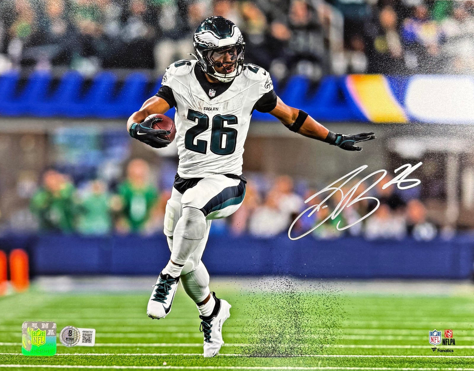 Saquon Barkley Autographed Philadelphia Eagles Signed All-Time Single Game Rushing Record 255 Yards Football 11x14 Photo Beckett Authenticated COA-Powers Sports Memorabilia