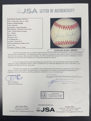 Sandy Koufax Autographed Los Angeles Dodgers Signed MLB Baseball With UV Display Case PSA COA AM49567