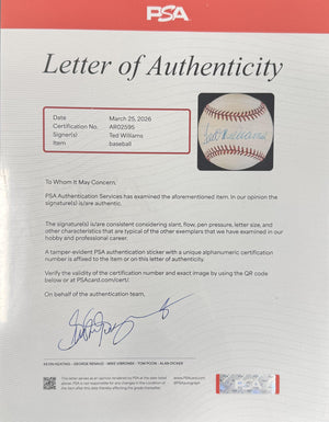 Ted Williams Autographed Boston Red Sox Signed American League Baseball PSA DNA COA With UV Display Case AR25095