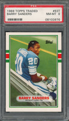 Barry Sanders 1989 Topps Traded Football Rookie Card RC #83T Graded PSA 8