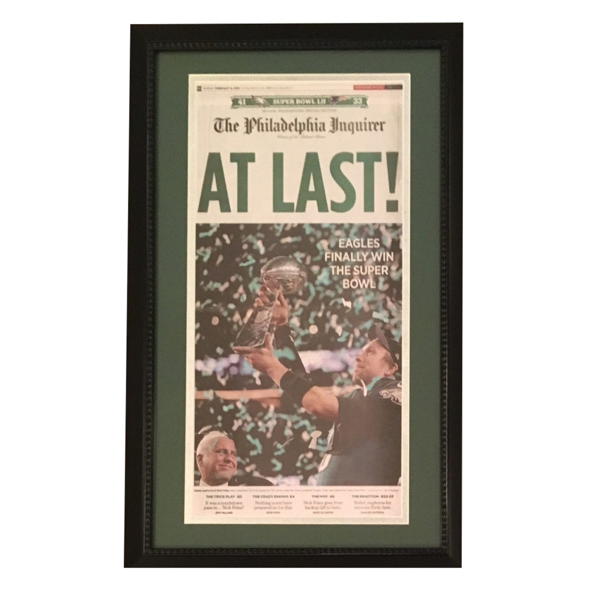 Philadelphia Eagles Inquirer Super Bowl Framed Newspaper