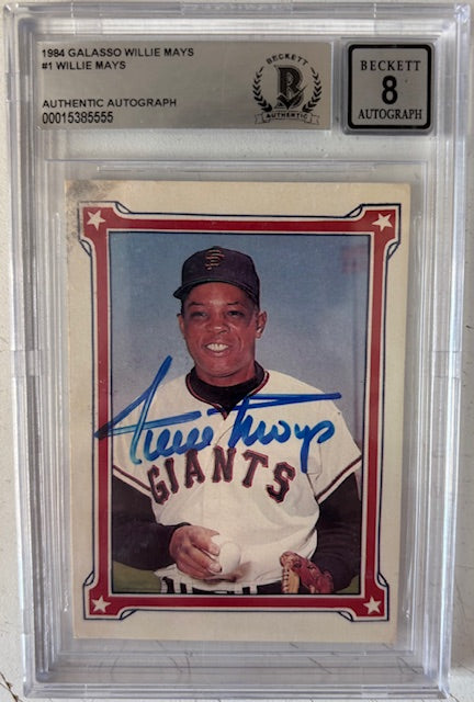 Willie Mays 1984 Galasso Signed Card #1 Beckett Auto 8-Powers Sports Memorabilia