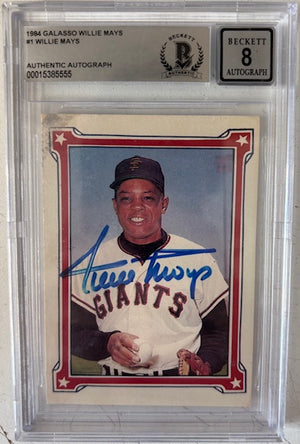 Willie Mays 1984 Galasso Signed Card #1 Beckett Auto 8-Powers Sports Memorabilia
