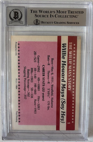 Willie Mays 1984 Galasso Signed Card #1 Beckett Auto 8-Powers Sports Memorabilia