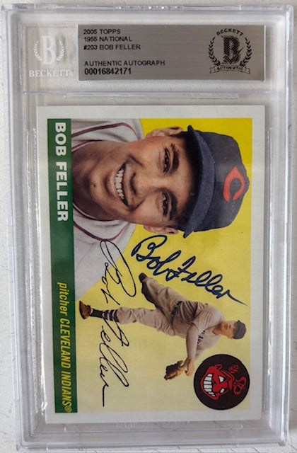 Bob Feller 2005 Topps 1955 National Card #203 Beckett Auto-Powers Sports Memorabilia