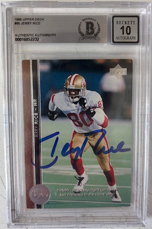 Jerry Rice 1996 Upper Deck Card #60 Beckett Auto 10-Powers Sports Memorabilia