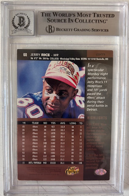 Jerry Rice 1996 Upper Deck Card #60 Beckett Auto 10-Powers Sports Memorabilia