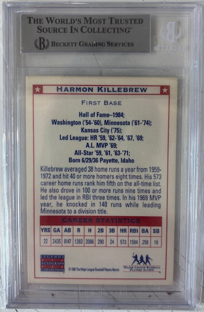 Harmon Killebrew 1995 MLB Legends Signed Card #1 Beckett Auto-Powers Sports Memorabilia