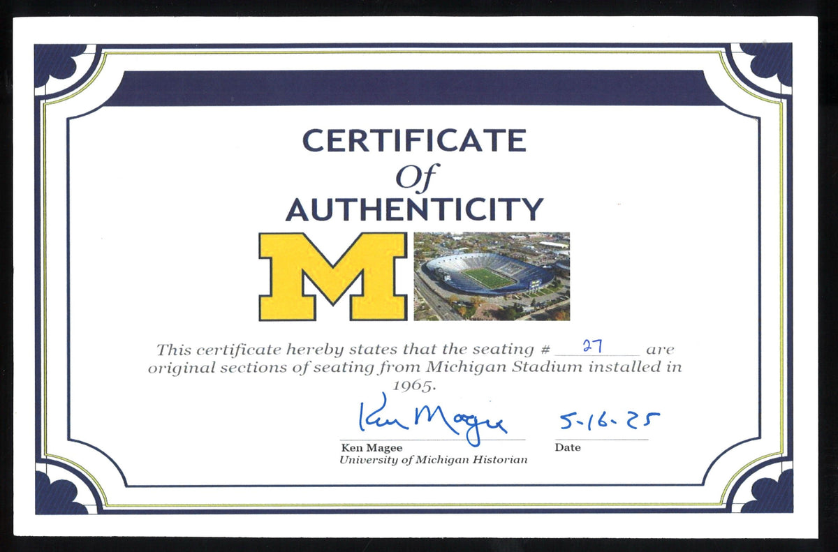 Michigan Wolverines Authentic 60's-90's Big House Fiberglass #27 Bleacher Seat-Powers Sports Memorabilia