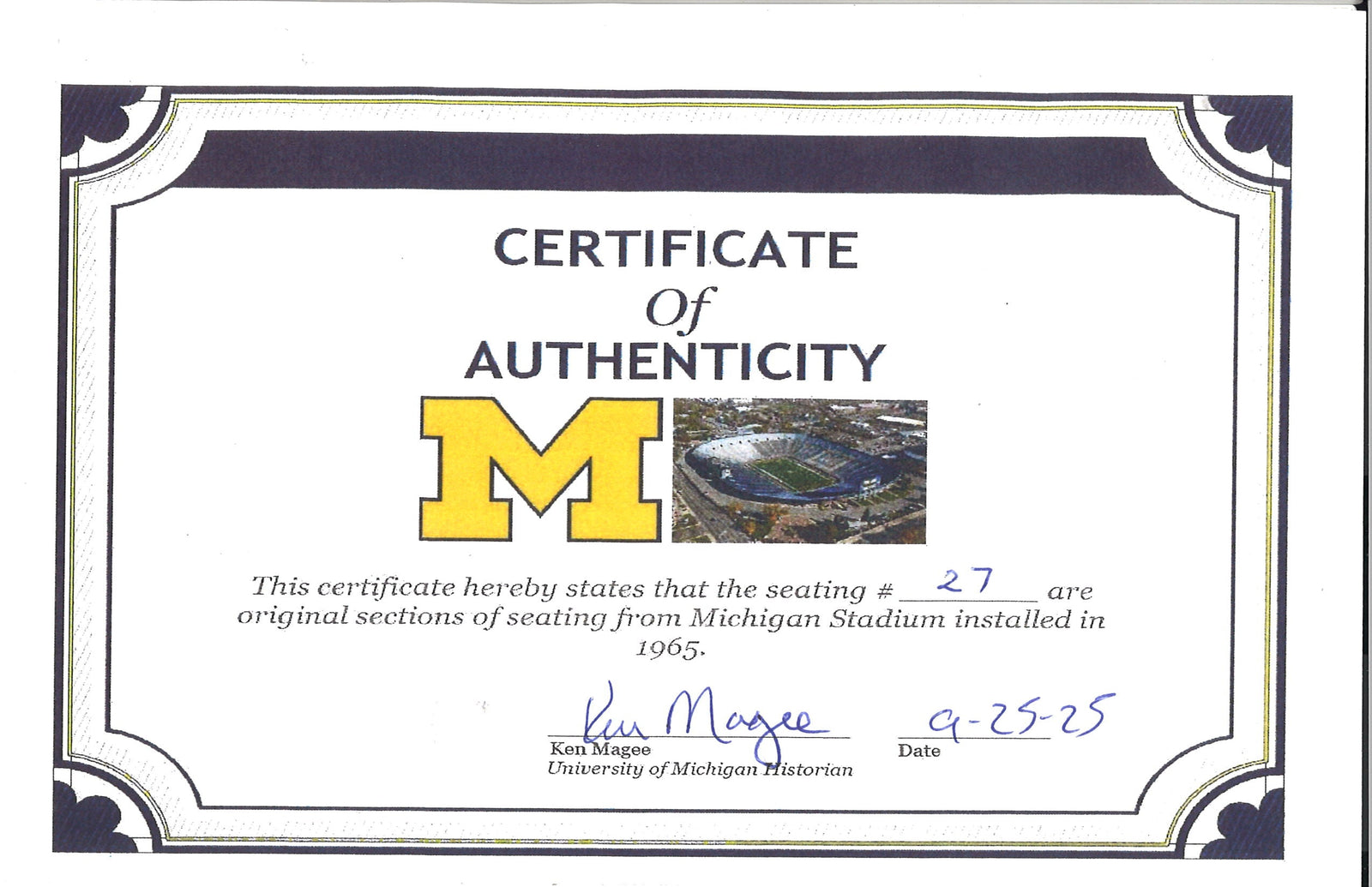 Michigan Wolverines Authentic 60's-90's Big House Fiberglass #27 Bleacher Seat-Powers Sports Memorabilia