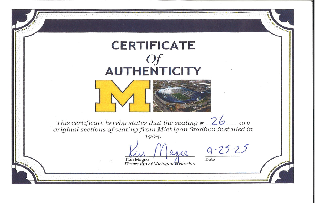 Michigan Wolverines Authentic 60's-90's Big House Fiberglass #26 Bleacher Seat-Powers Sports Memorabilia