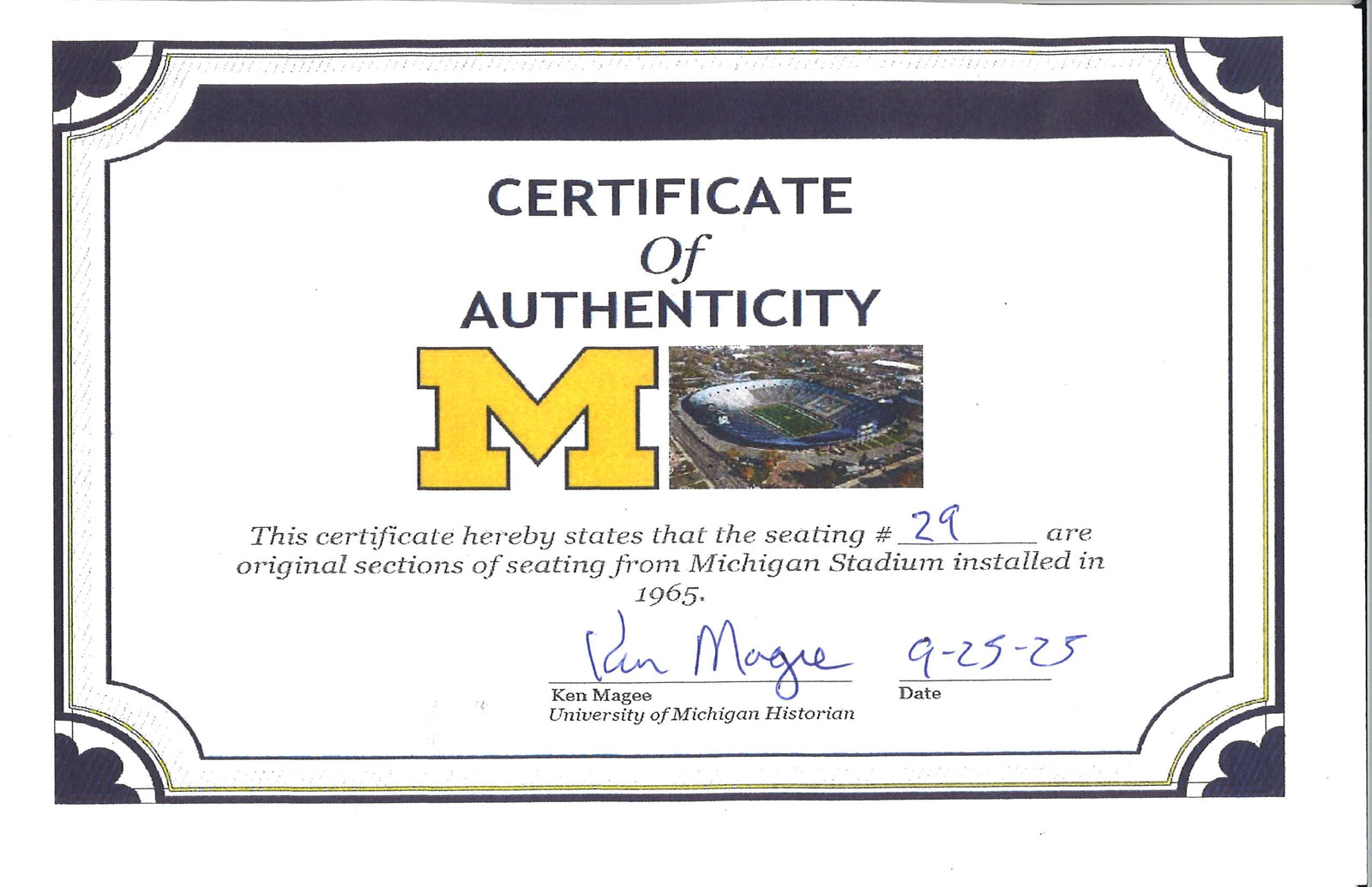 Michigan Wolverines Authentic 60's-90's Big House Fiberglass #29 Bleacher Seat-Powers Sports Memorabilia