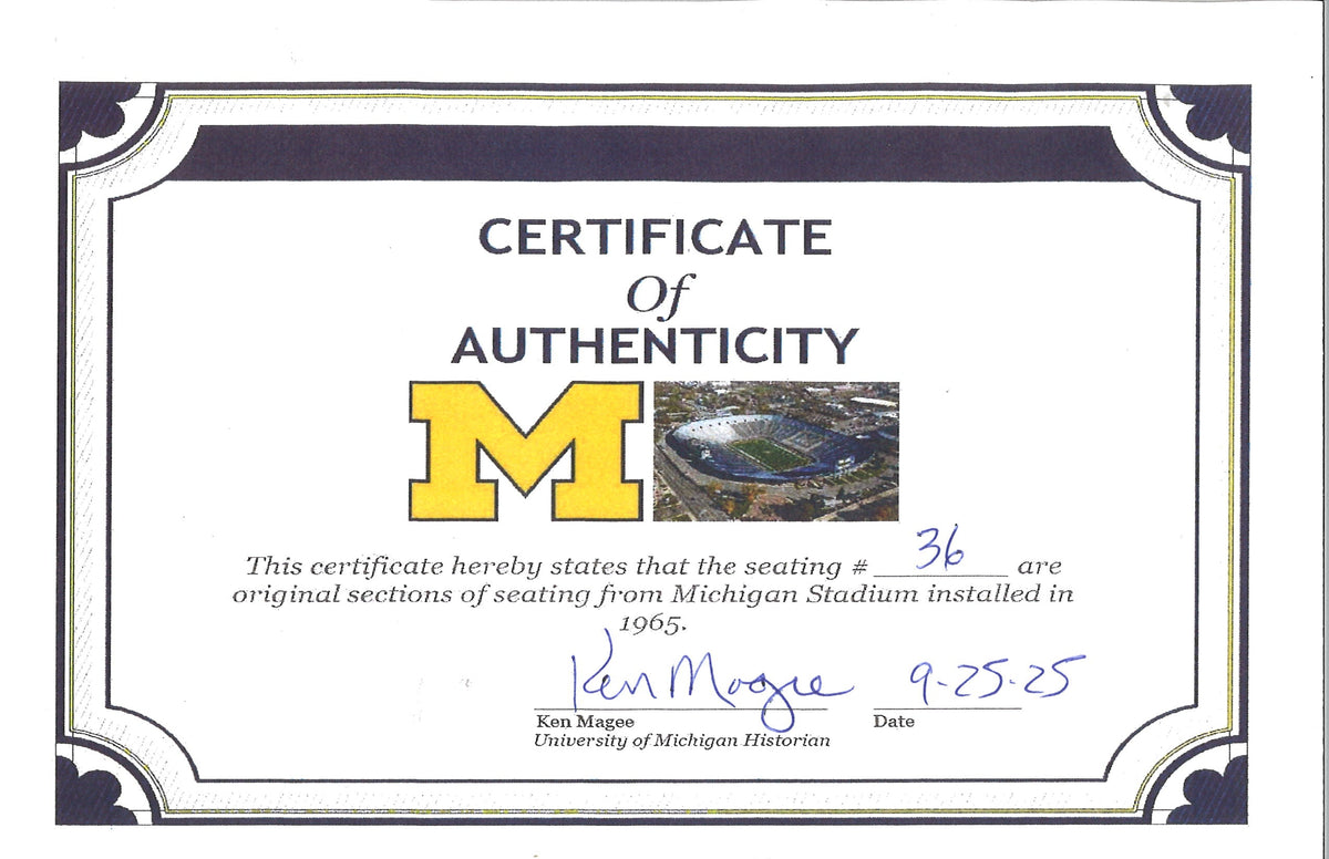 Michigan Wolverines Authentic 60's-90's Big House Fiberglass #36 Bleacher Seat-Powers Sports Memorabilia