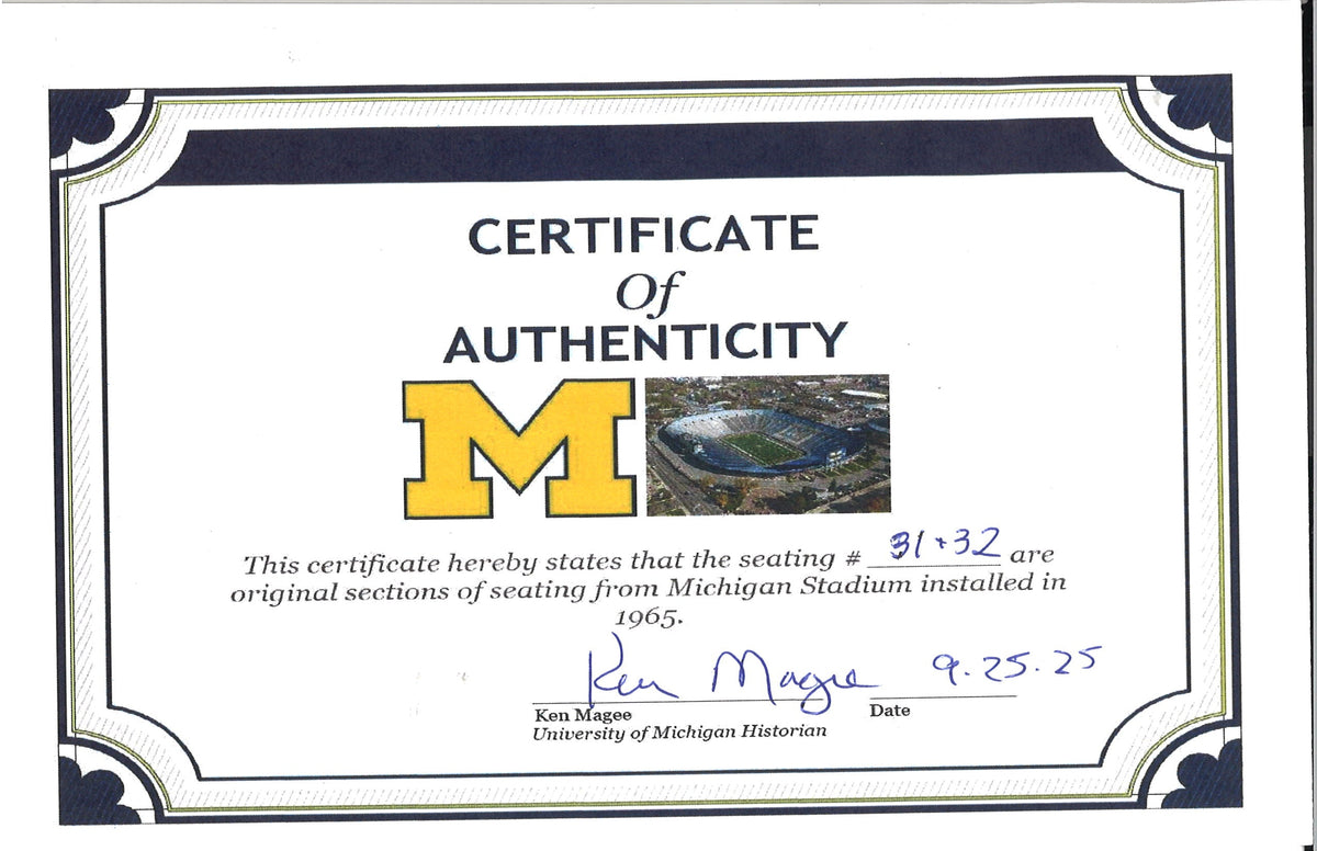 Michigan Wolverines Authentic 60's-90's Big House Fiberglass #31/32 Bleacher Seat-Powers Sports Memorabilia