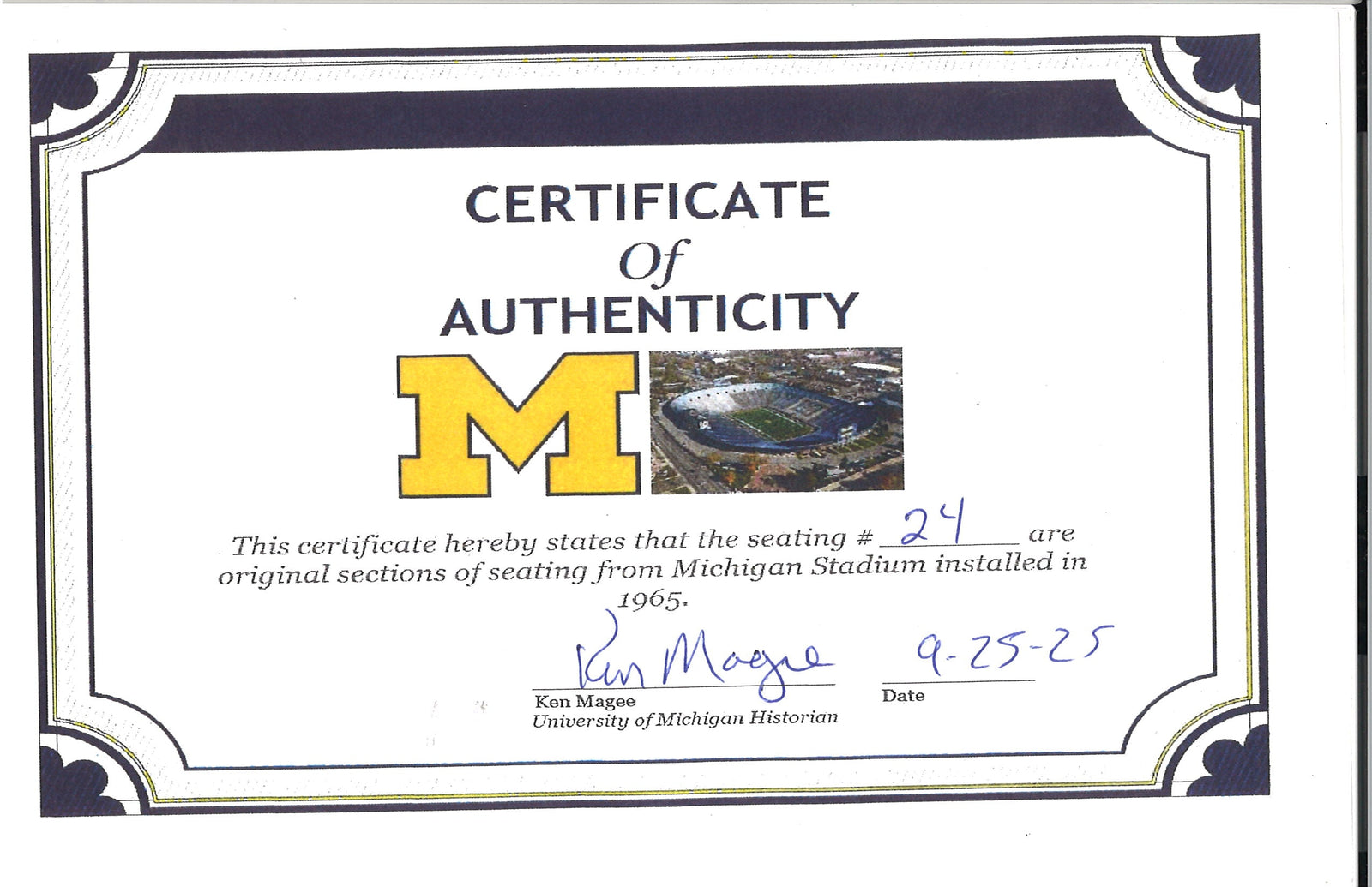 Michigan Wolverines Authentic 60's-90's Big House Fiberglass #24 Bleacher Seat-Powers Sports Memorabilia