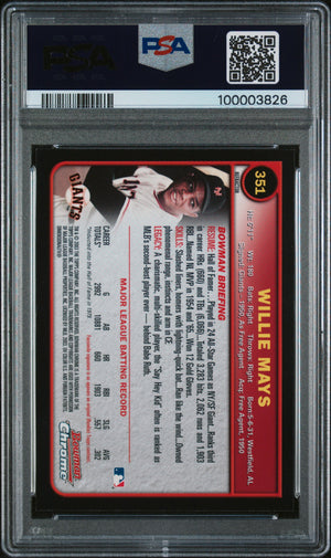 Willie Mays 2003 Bowman Chrome Refractor San Francisco Giants Baseball Card #351 Graded PSA 10 Cert #100003826-Powers Sports Memorabilia