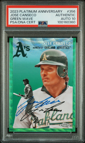 Jose Canseco 2023 Topps Chrome Green Wave Signed Card #356 Auto Graded PSA 10-Powers Sports Memorabilia