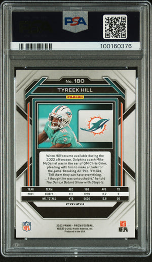 Tyreek Hill 2022 Panini Prizm Green Signed Football Card #180 Auto Graded PSA 8-Powers Sports Memorabilia