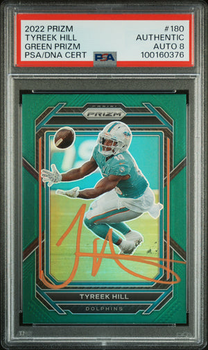 Tyreek Hill 2022 Panini Prizm Green Signed Football Card #180 Auto Graded PSA 8-Powers Sports Memorabilia