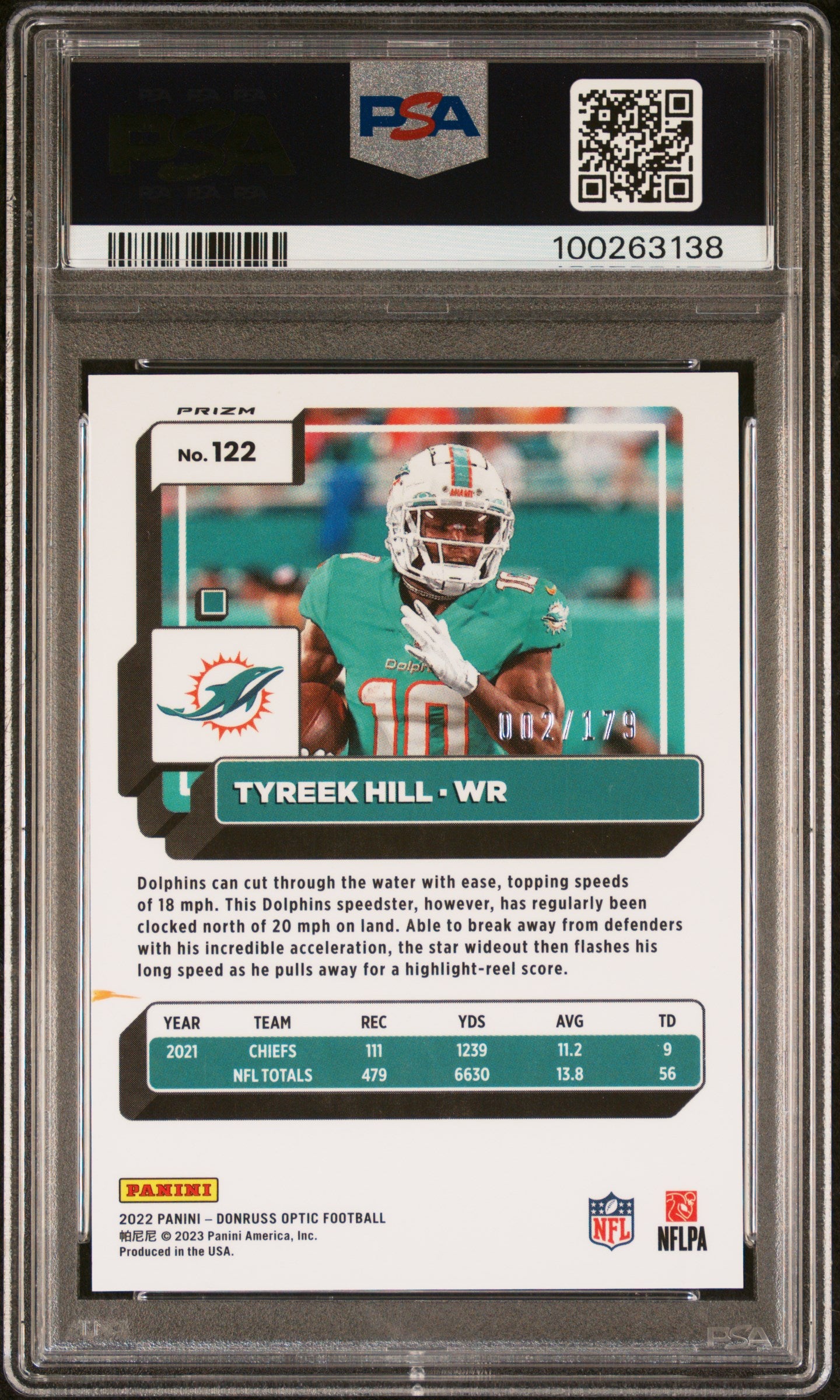 Tyreek Hill 2022 Panini Donruss Optic Blue Signed Card #122 Auto PSA 2/179-Powers Sports Memorabilia