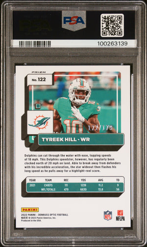 Tyreek Hill 2022 Panini Donruss Optic Blue Signed Card #122 Auto PSA 122/179-Powers Sports Memorabilia