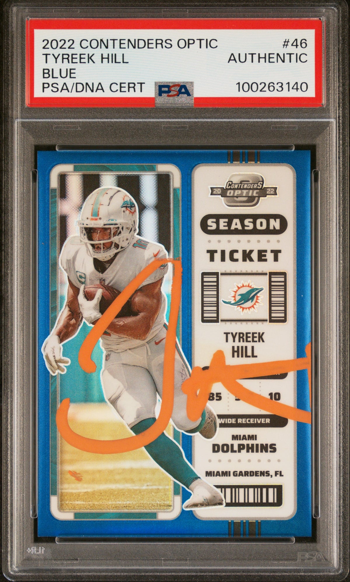 Tyreek Hill 2022 Panini Contenders Optic Blue Signed Card #46 Auto PSA 39/99-Powers Sports Memorabilia