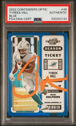 Tyreek Hill 2022 Panini Contenders Optic Blue Signed Card #46 Auto PSA 39/99-Powers Sports Memorabilia