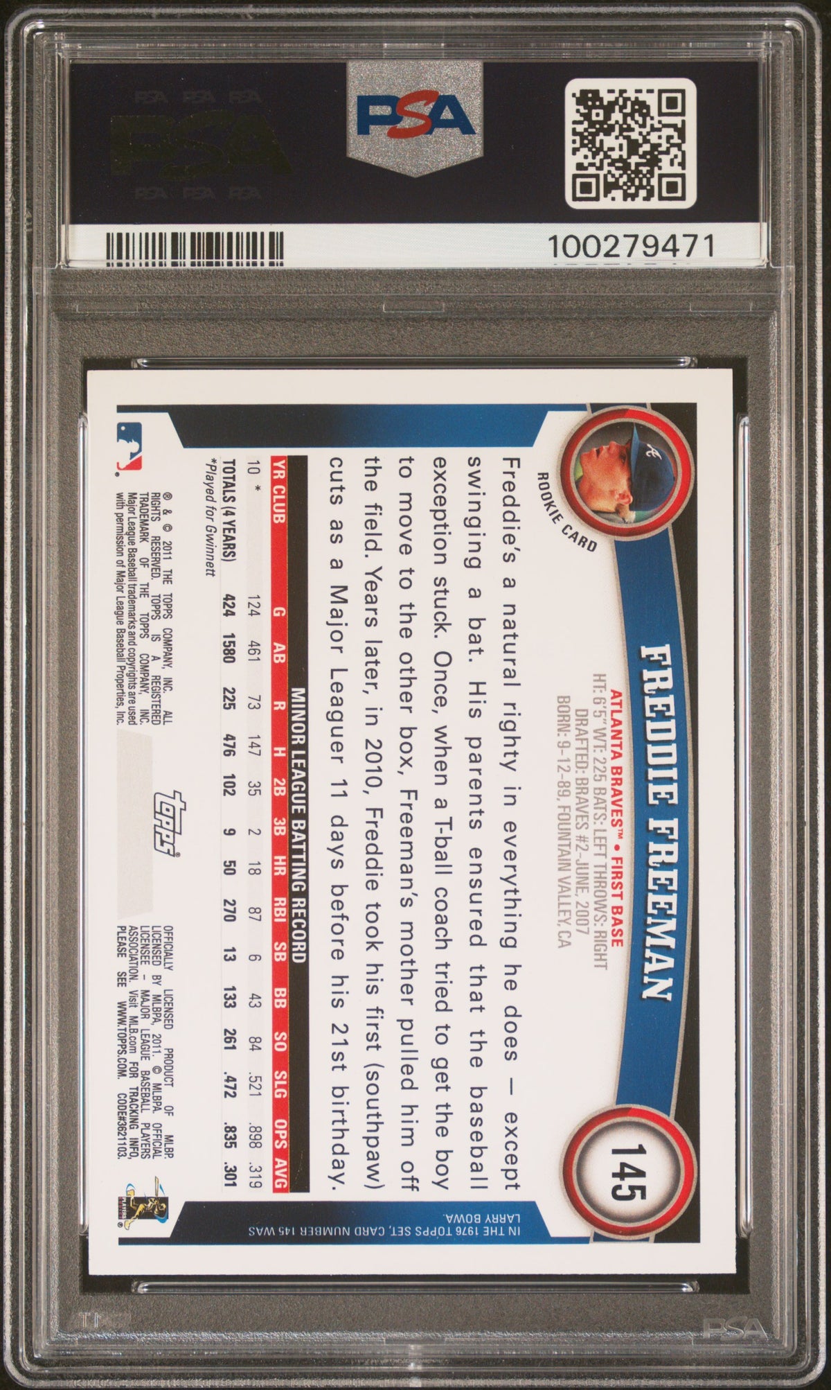 Freddie Freeman 2011 Topps Baseball Card #145 Graded PSA 6-Powers Sports Memorabilia