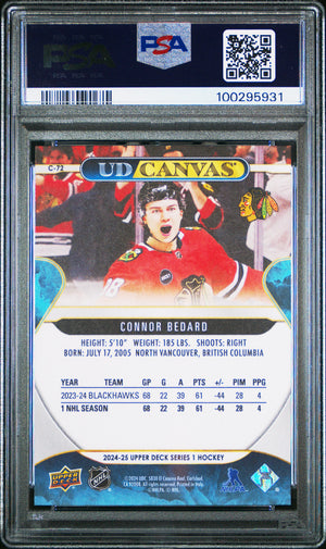 Connor Bedard 2024 Upper Deck UD Canvas Hockey Card #C72 Graded PSA 10 Cert #100295931-Powers Sports Memorabilia
