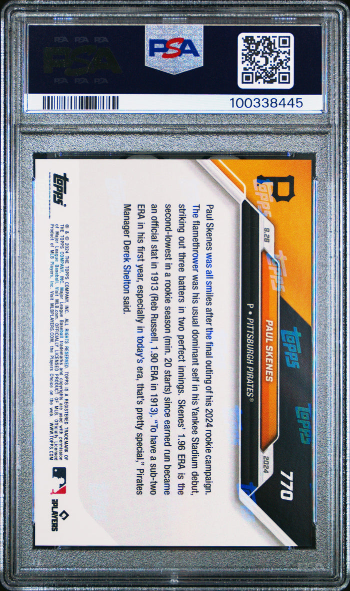 Paul Skenes 2024 Topps Now All Star Game Baseball Rookie Card #770 Graded PSA 10 Cert #100338445-Powers Sports Memorabilia