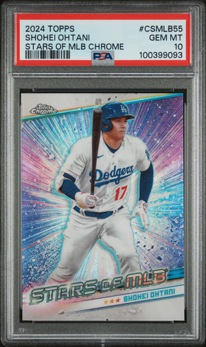 Shohei Ohtani 2024 Topps Chrome Stars of MLB Baseball Card #CSMLB55 Graded PSA 10 Cert # 100399093