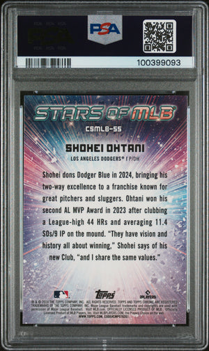 Shohei Ohtani 2024 Topps Chrome Stars of MLB Baseball Card #CSMLB55 Graded PSA 10 Cert # 100399093