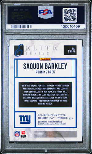 Saquon Barkley 2018 Panini Donruss Elite Series Rookie Card #ESR6 Graded PSA 9-Powers Sports Memorabilia