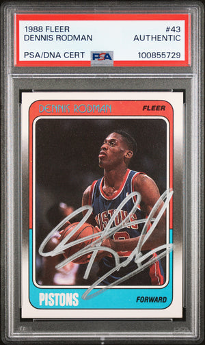 Dennis Rodman 1988 Fleer Signed Basketball Rookie Card #43 Auto PSA 100855729-Powers Sports Memorabilia