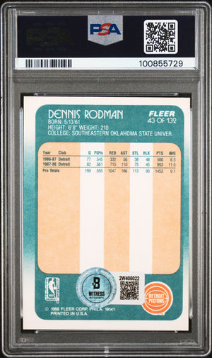 Dennis Rodman 1988 Fleer Signed Basketball Rookie Card #43 Auto PSA 100855729-Powers Sports Memorabilia