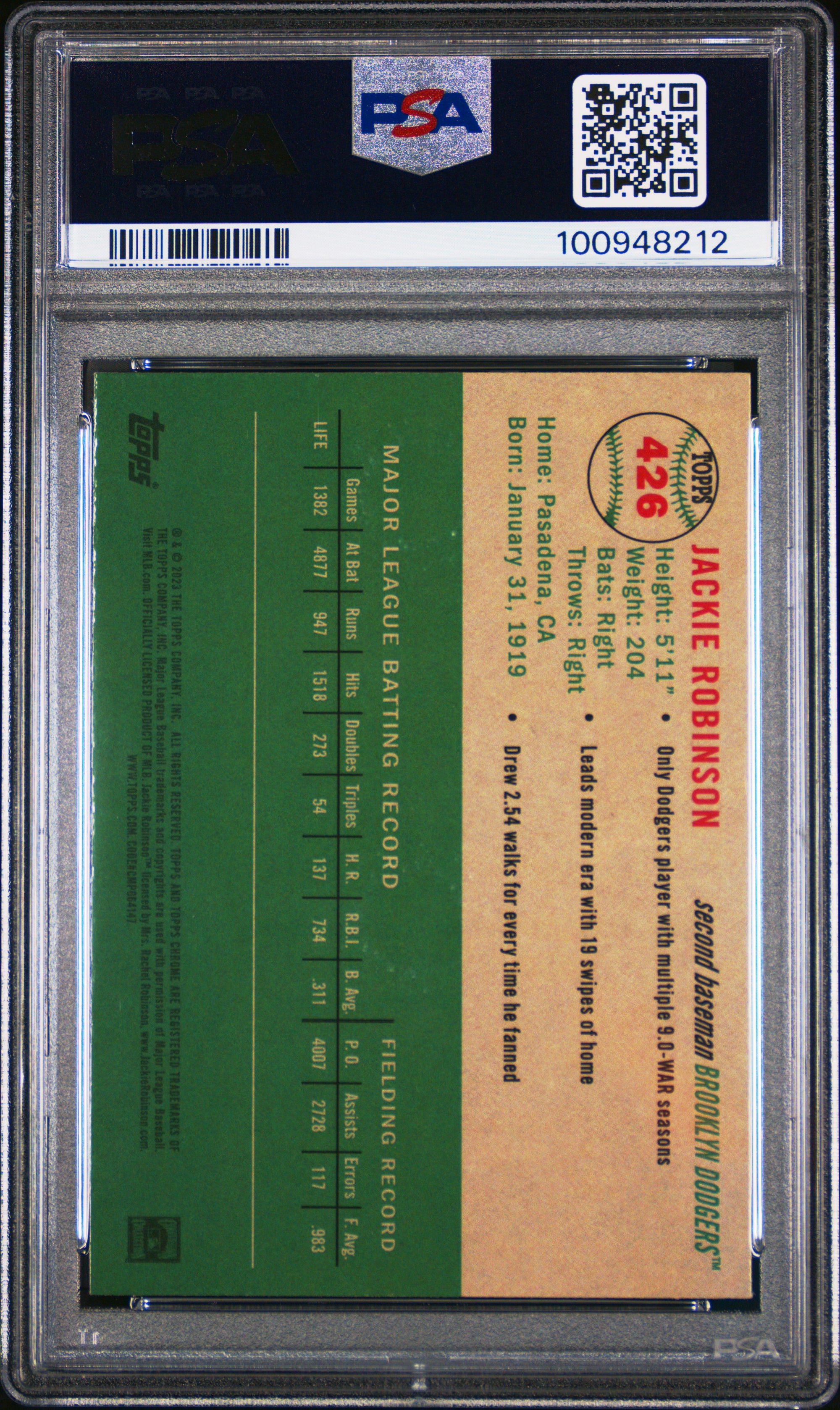 Jackie Robinson 2023 Topps Chrome Platinum Baseball Card #426 Graded PSA 10-Powers Sports Memorabilia