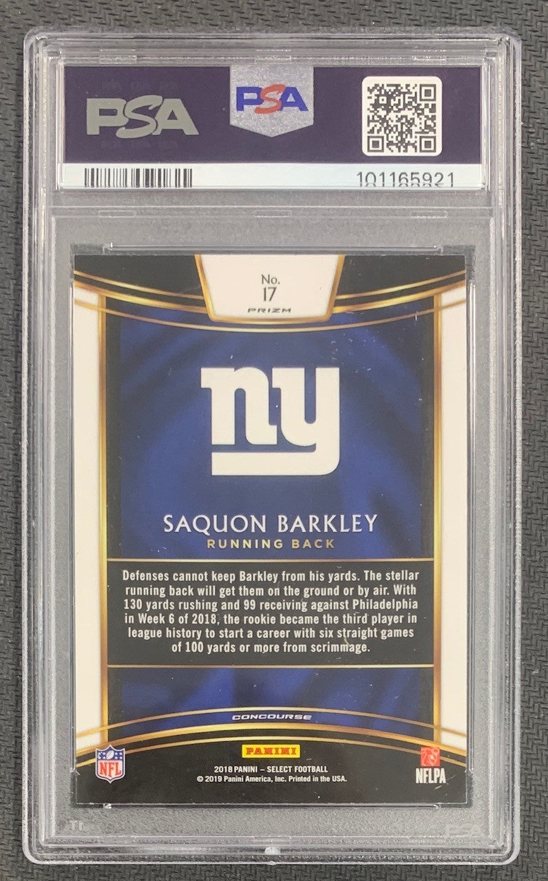 Saquon Barkley 2018 Panini Select Silver Prizm Football Rookie Card #17 Graded PSA 8-Powers Sports Memorabilia