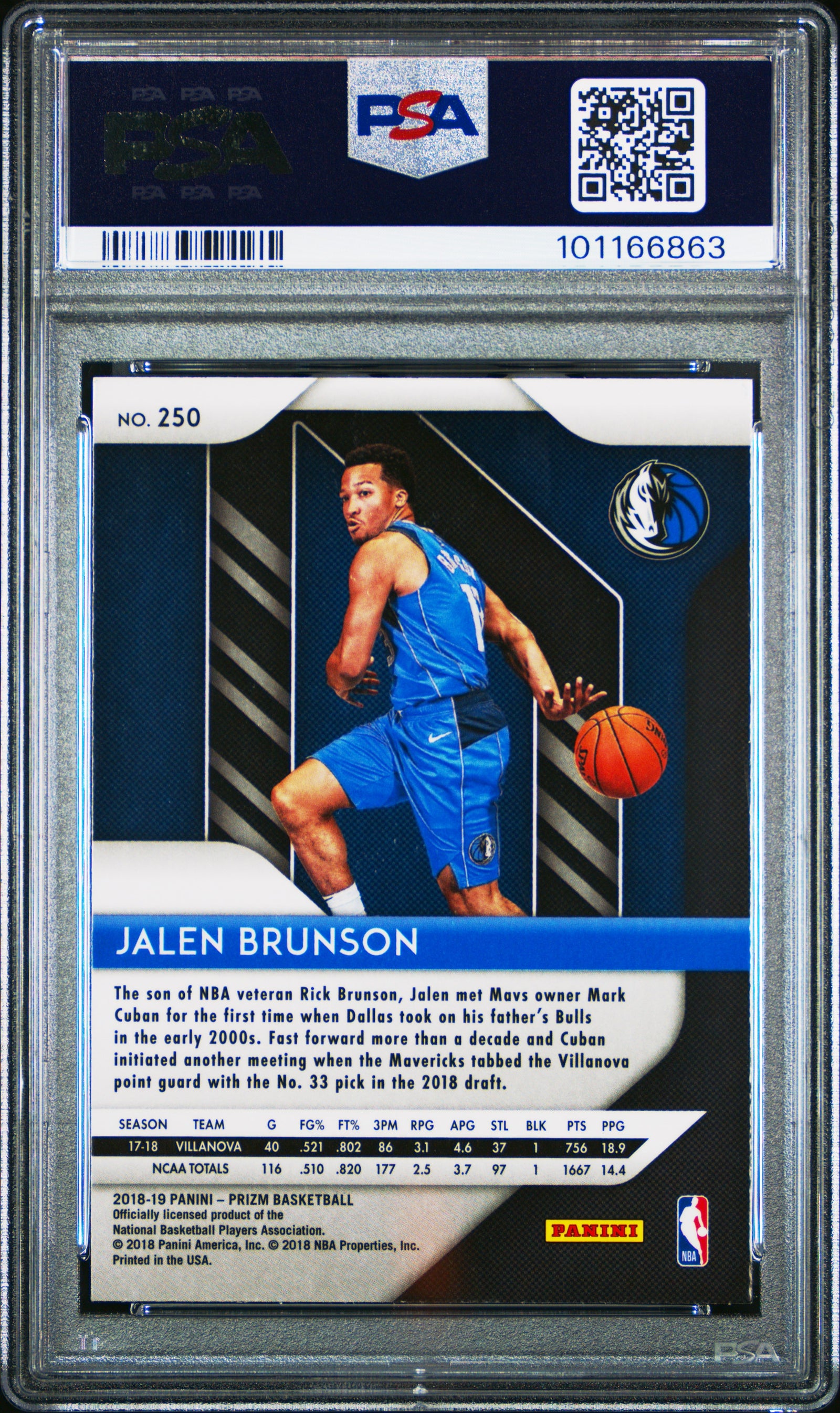 Jalen Brunson 2018 Panini Prizm Basketball Rookie Card #250 Graded PSA 9-Powers Sports Memorabilia