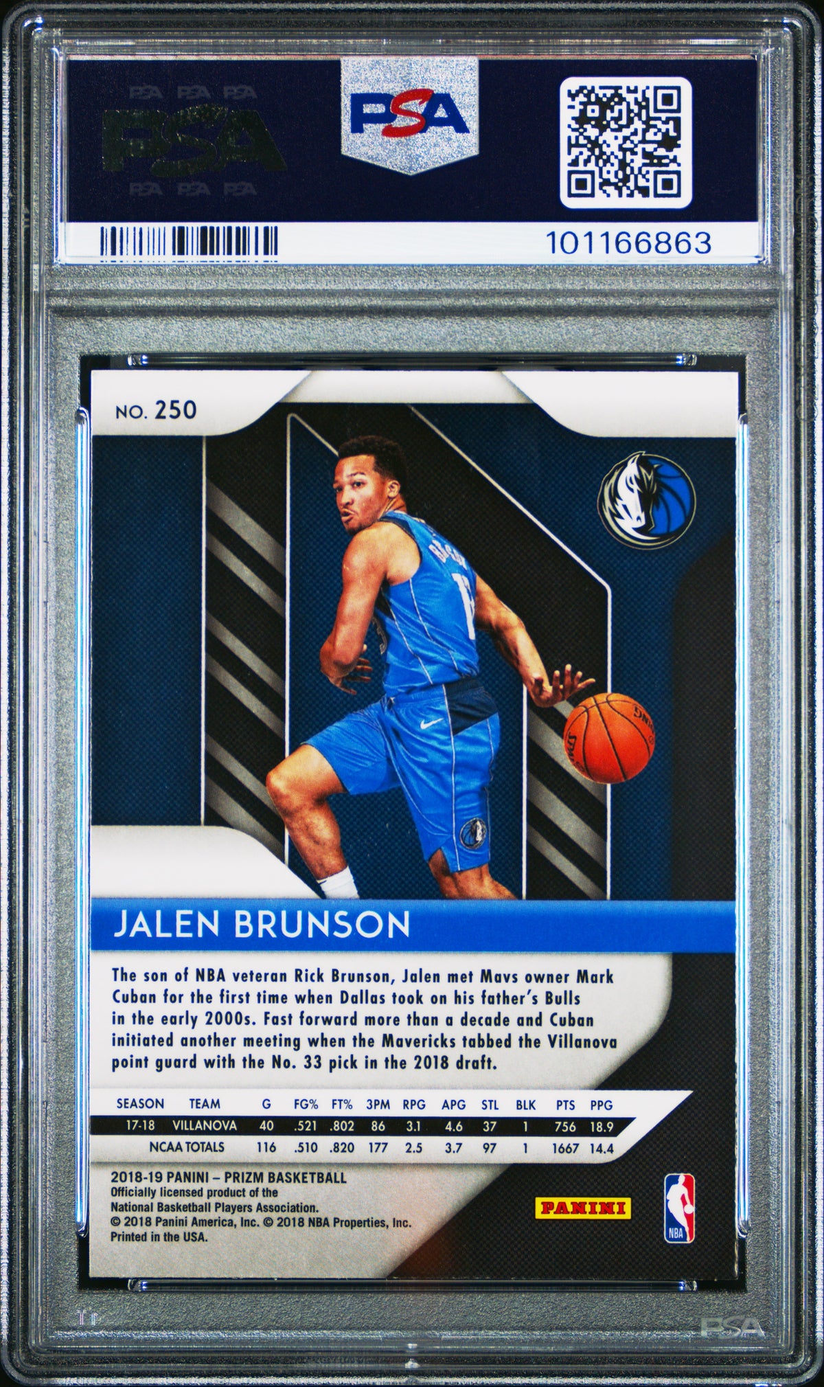 Jalen Brunson 2018 Panini Prizm Basketball Rookie Card #250 Graded PSA 9-Powers Sports Memorabilia