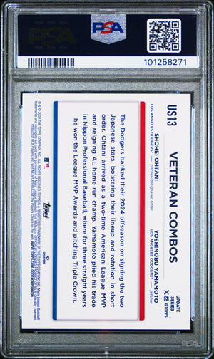 Shohei Ohtani Yoshinobu Yamamoto 2024 Topps Update Los Angeles Dodgers Royal Blue Baseball Card #US13 Graded PSA 8 Cert #101258271-Powers Sports Memorabilia