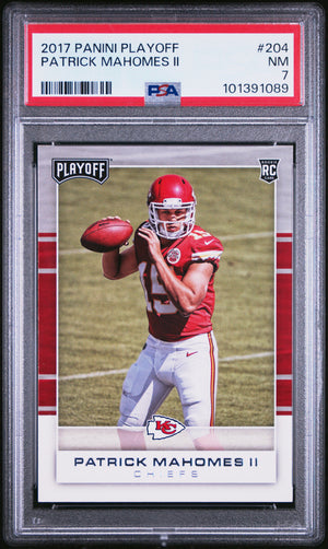 Patrick Mahomes 2017 Panini Playoff Football Rookie Card #204 Graded PSA 7-Powers Sports Memorabilia