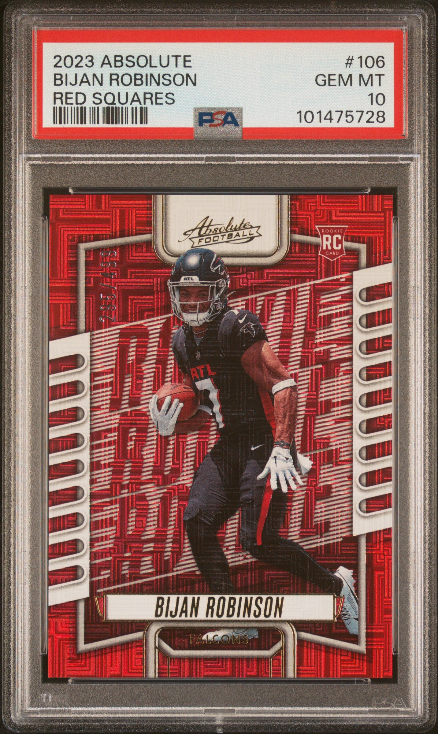 Bijan Robinson 2023 Panini Absolute Red Squares Rookie Card 106 PSA 10 /499