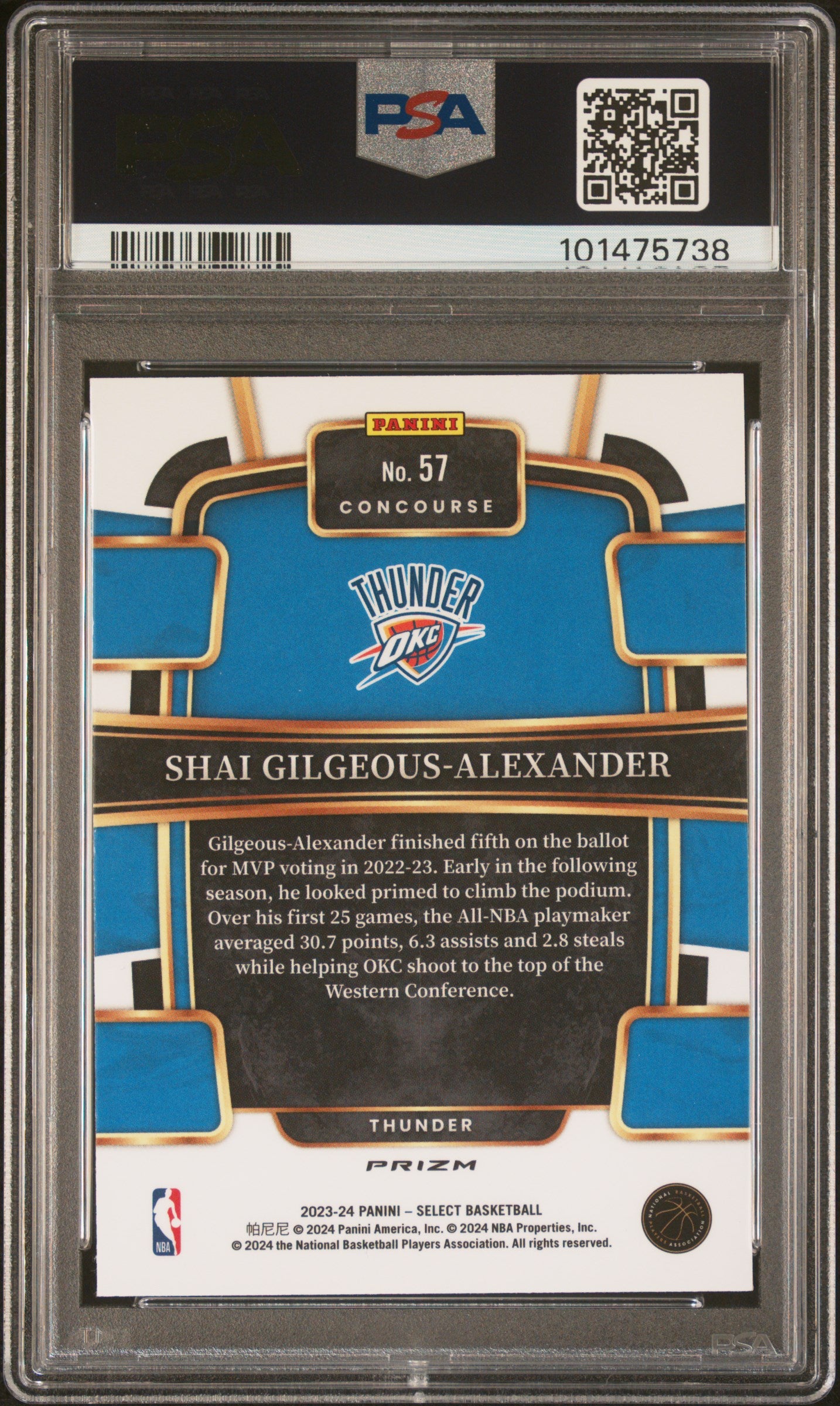 Shai Gilgeous-Alexander 2023 Panini Select Blue Cracked Ice Basketball Card #57 Graded PSA 10-Powers Sports Memorabilia