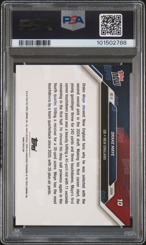 Drake Maye 2024 Topps Now Football Rookie Card 1st Career Start #10 Graded PSA 10 Cert #101502788-Powers Sports Memorabilia