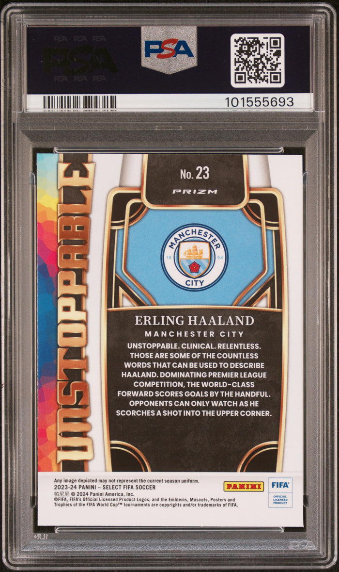 Erling Haaland 2023 Panini Select Blue Pulsar Card 23 PSA 10-Powers Sports Memorabilia
