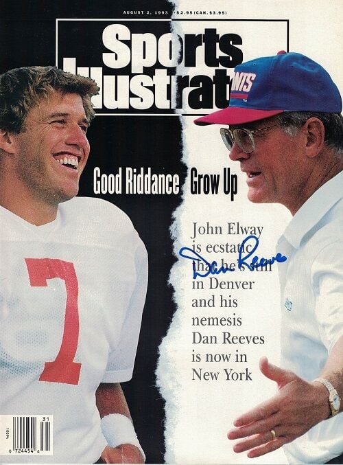 Dan Reeves New York Giants Signed Sports Illustrated 8/2/1992 with Elway-Powers Sports Memorabilia