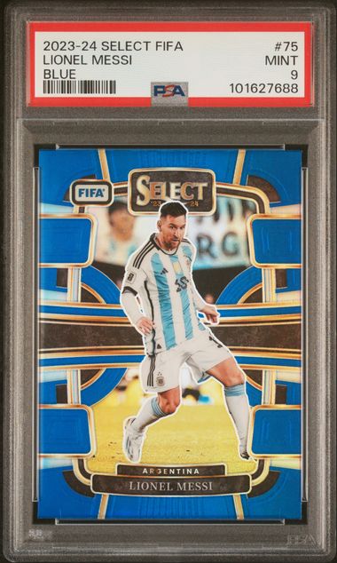 Lionel Messi 2023 Panini Select Blue Argentina Card #75 PSA 9