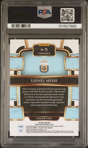 Lionel Messi 2023 Panini Select Blue Argentina Card #75 PSA 9