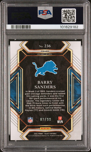 Barry Sanders 2021 Panini Select Blue Prizm Card #236 Auto Graded PSA 9 2/99-Powers Sports Memorabilia